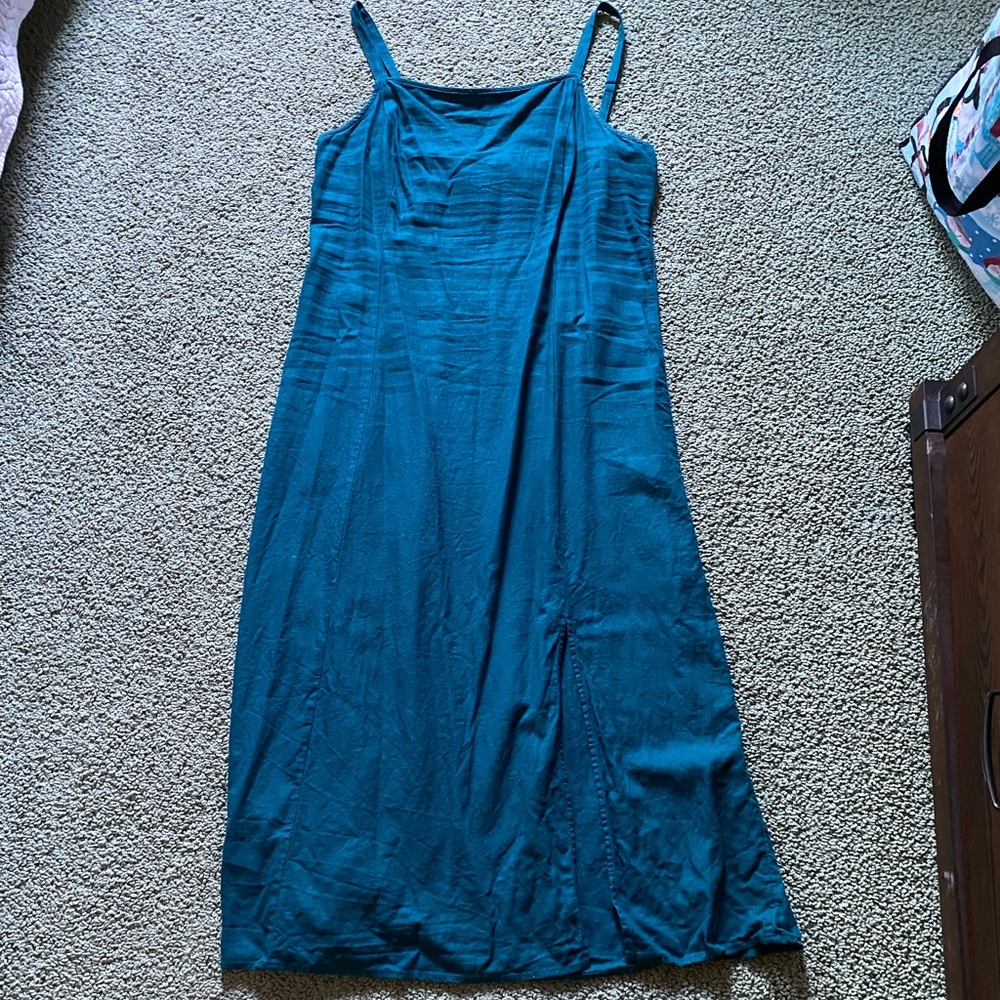 Teal linen dress